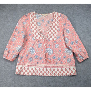 Casa Cabana Blouse Womens Large Peasant Cottage Coastal Cowgirl Boho Cotton